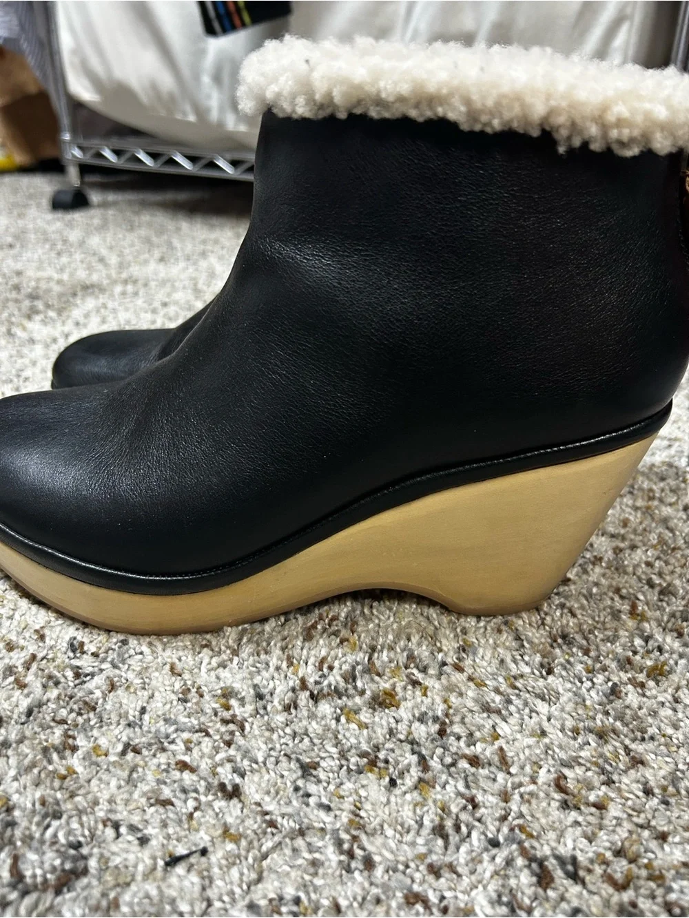 Gentle Souls by Kenneth Cole Black Faux-Shearling Platform Wedge Booties